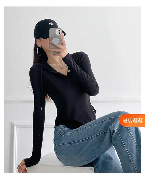 Color Down Botton Up Long Sleeves Tops